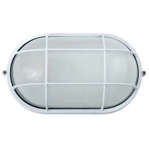 OVALNA VANJSKA ZIDNA LAMPA S PREGRADOM I MREŽOM BIJELA MAX 60W