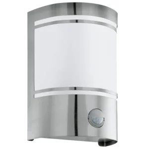 VANJSKA ZIDNA LAMPA 1xE27 SA SENZ. INOX/OPAL STAKLO, BIJELO CERNO